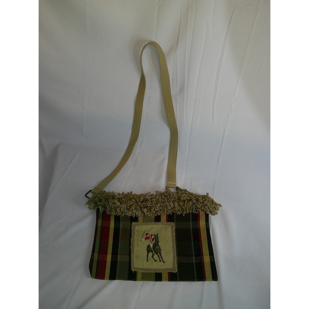 Handmade Unique Tapestry Plaid Horse Jockey Equestrian Purse Shoulder Bag NWOT